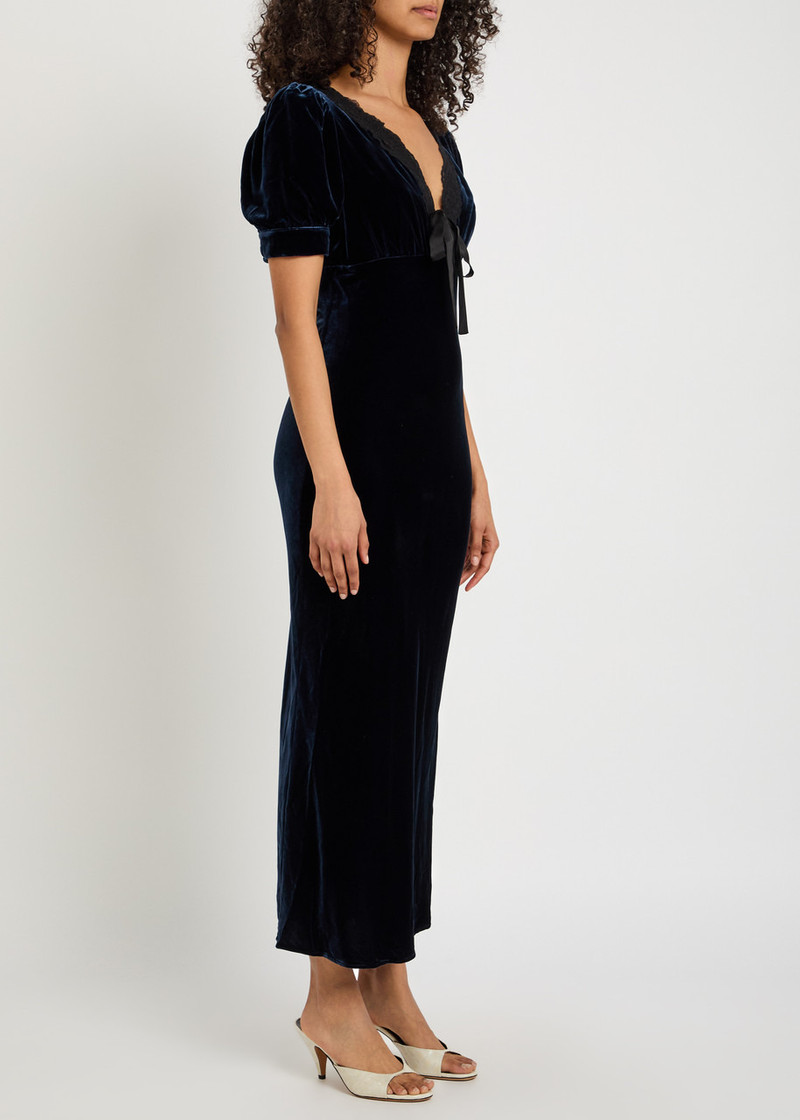 Reformation Reformation Camille Lace-trim Velvet Midi Dress outlook