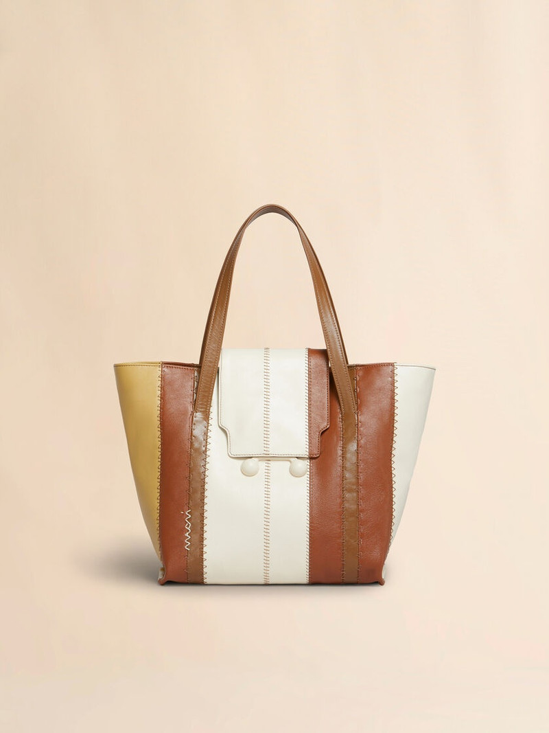 CREAM, BROWN, AND BEIGE LEATHER TRUNKAROO MEDIUM BAG 1