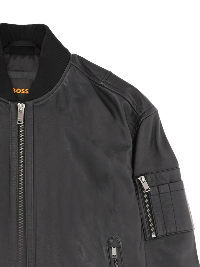 BOSS zip-up leather bomber jacket outlook