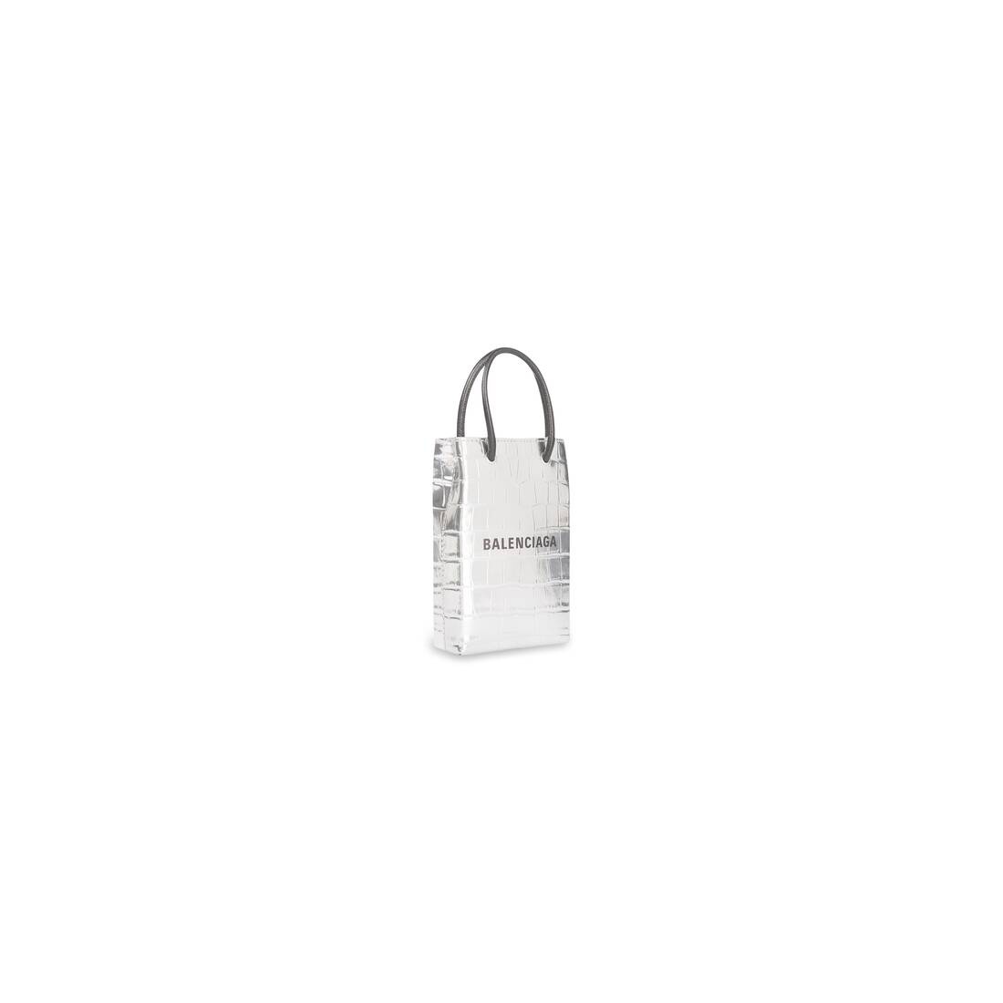 Women's Mini Shopping Bag Crocodile Embossed in Silver - 2