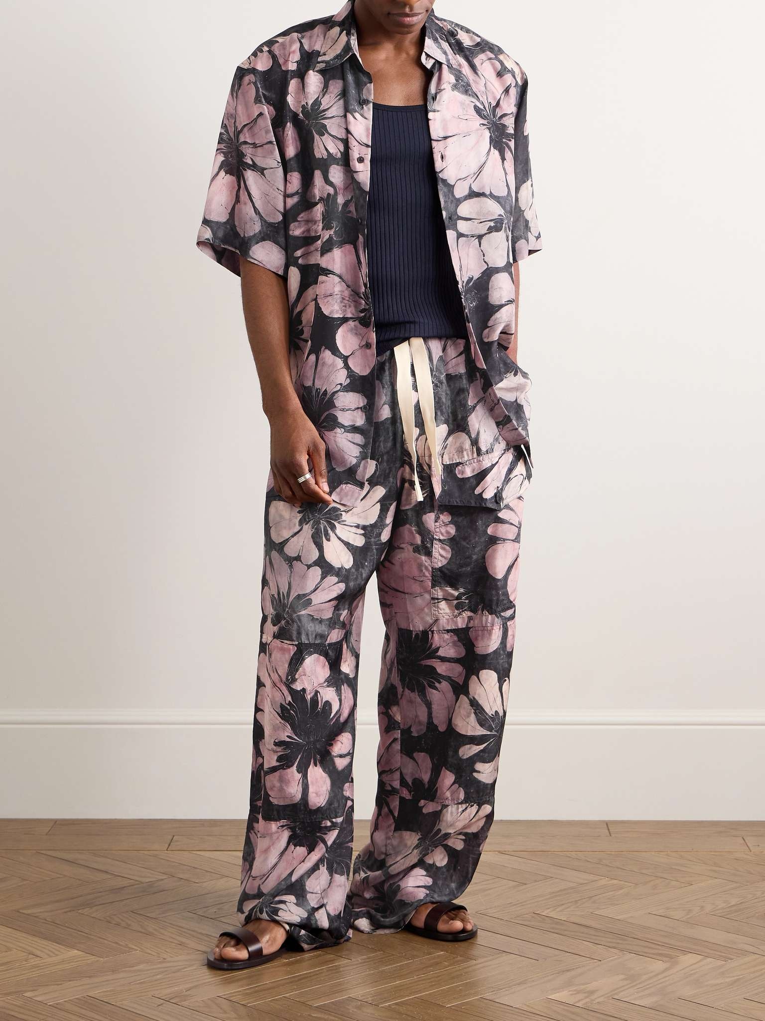 Pannoch Wide-Leg Floral-Print Silk-Satin Drawstring Cargo Trousers - 2
