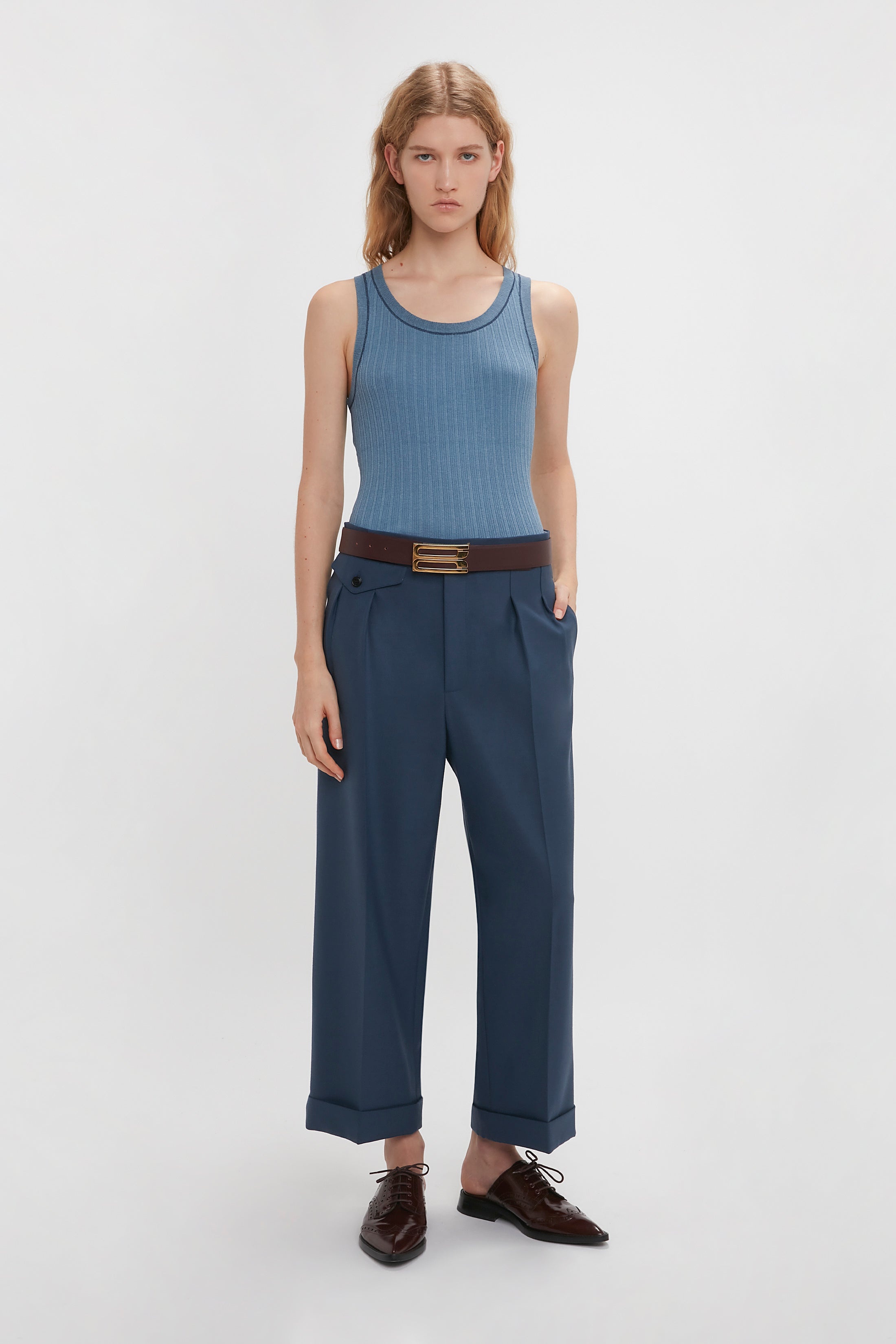 Fine Knit Micro Stripe Tank In Heritage Blue - 6