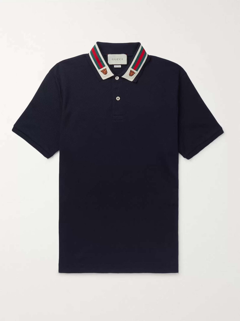 Appliquéd Webbing-Trimmed Cotton-Piqué Polo Shirt - 1