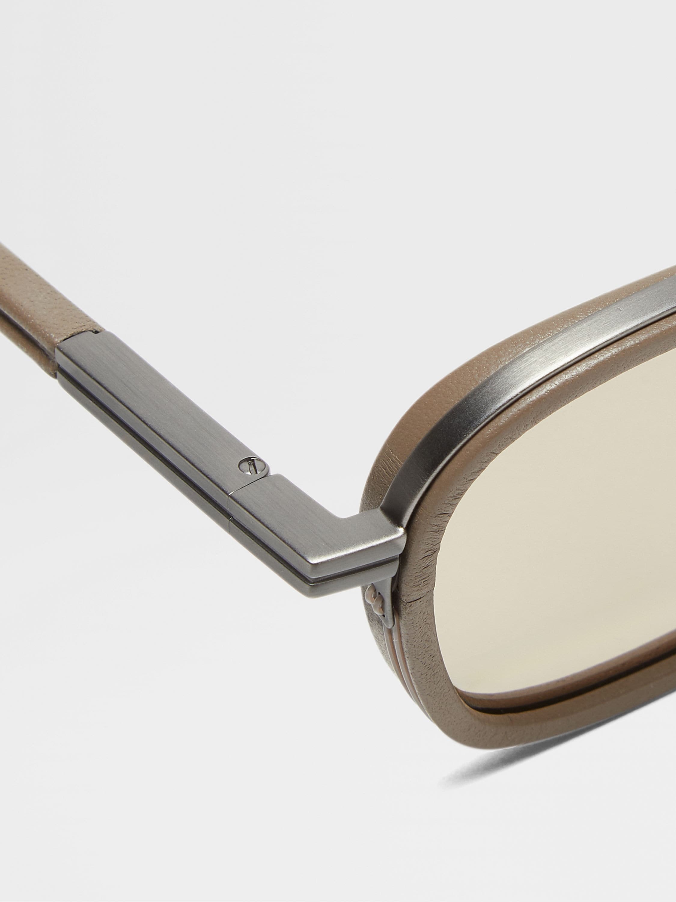DARK BEIGE ORIZZONTE I METAL ACETATE AND LEATHER SUNGLASSES - 2