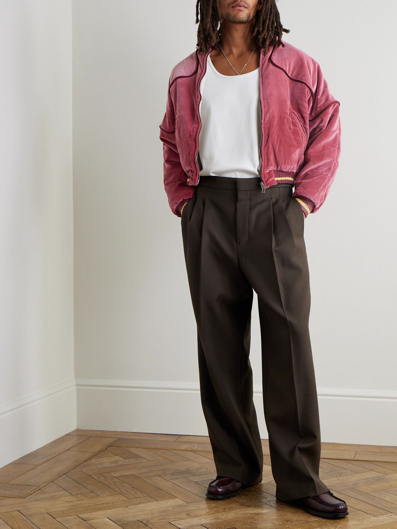 Kapital Logo-Embroidered Zip-Detailed Cotton-Velvet Bomber Jacket Pink outlook
