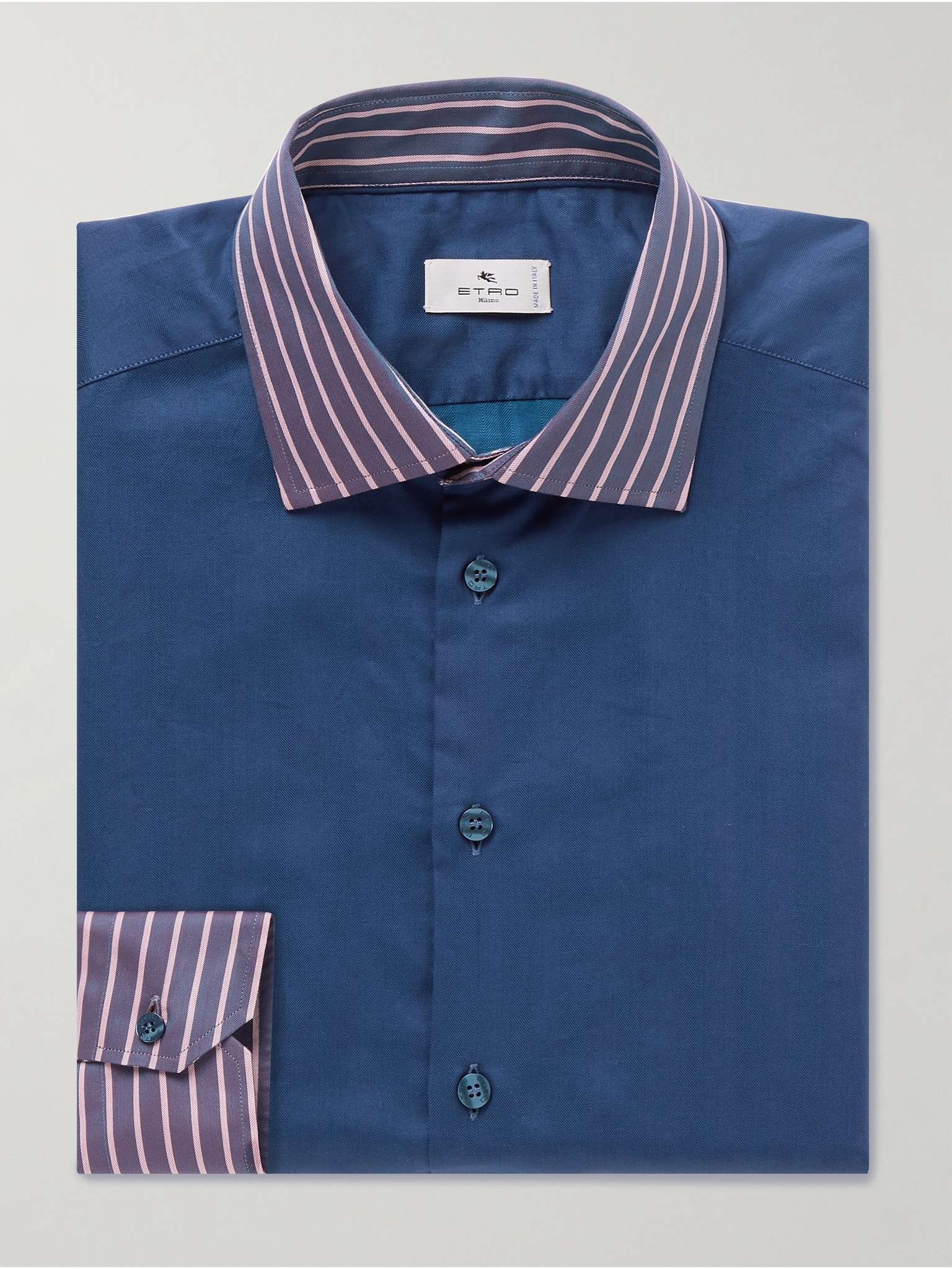 Slim-Fit Striped Herringbone Cotton Shirt - 1