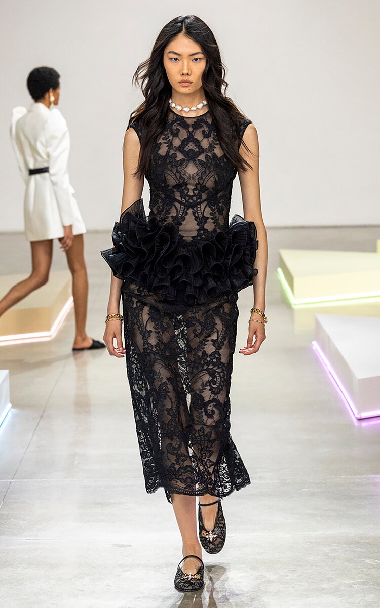 Crush Ruffled Lace Peplum Midi Dress black - 2