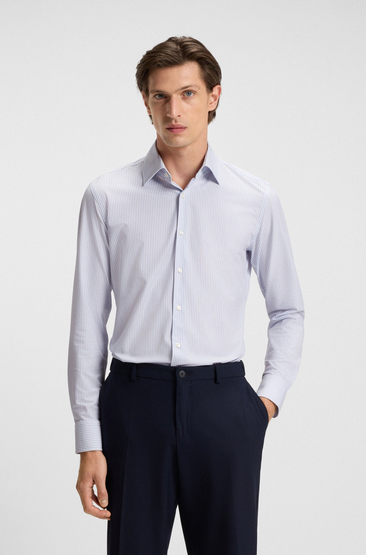 SLIM-FIT STRIPED SHIRT IN PERFORMANCE-STRETCH FABRIC - 2