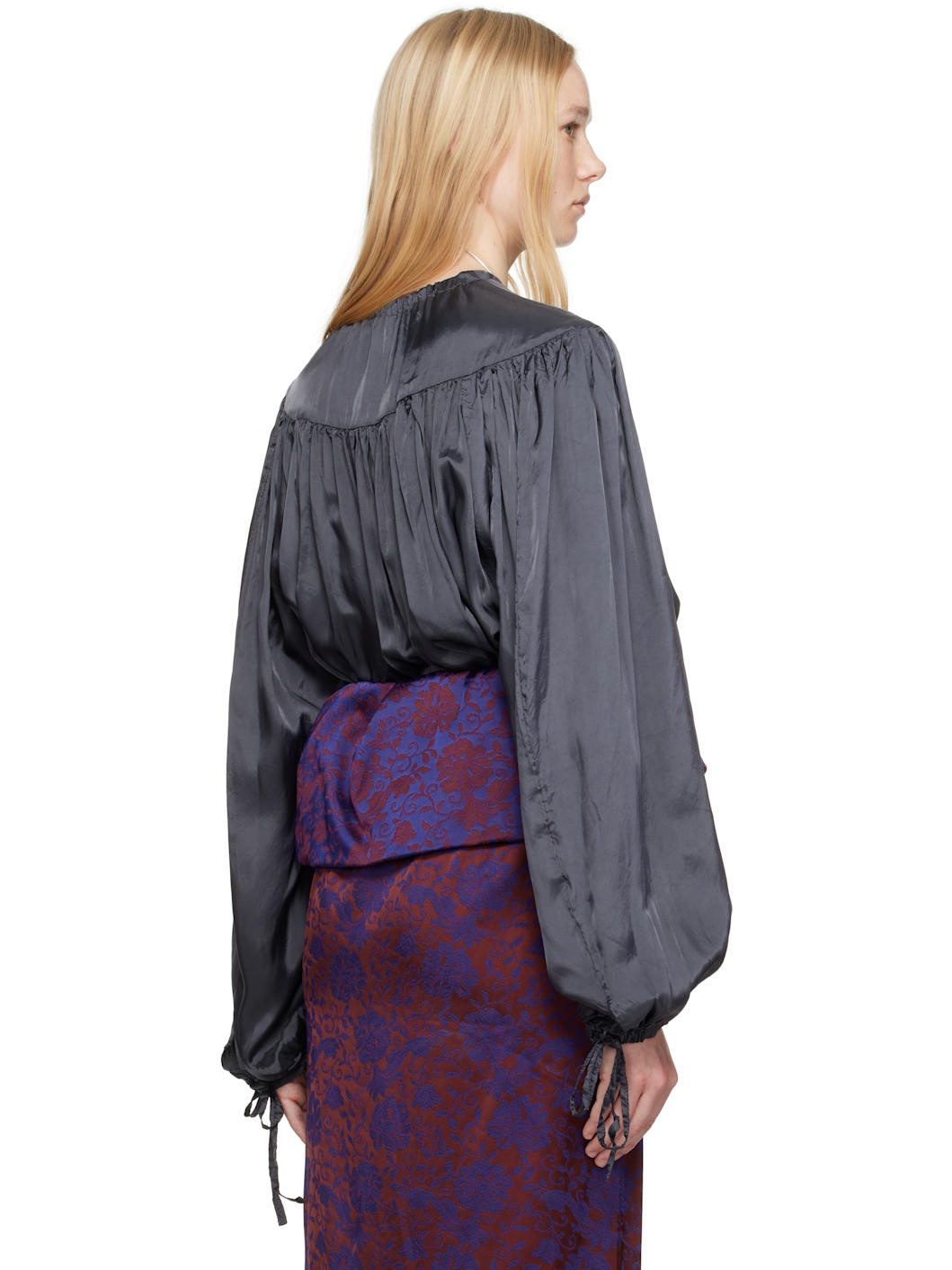 Gray Drawstring Blouse - 3
