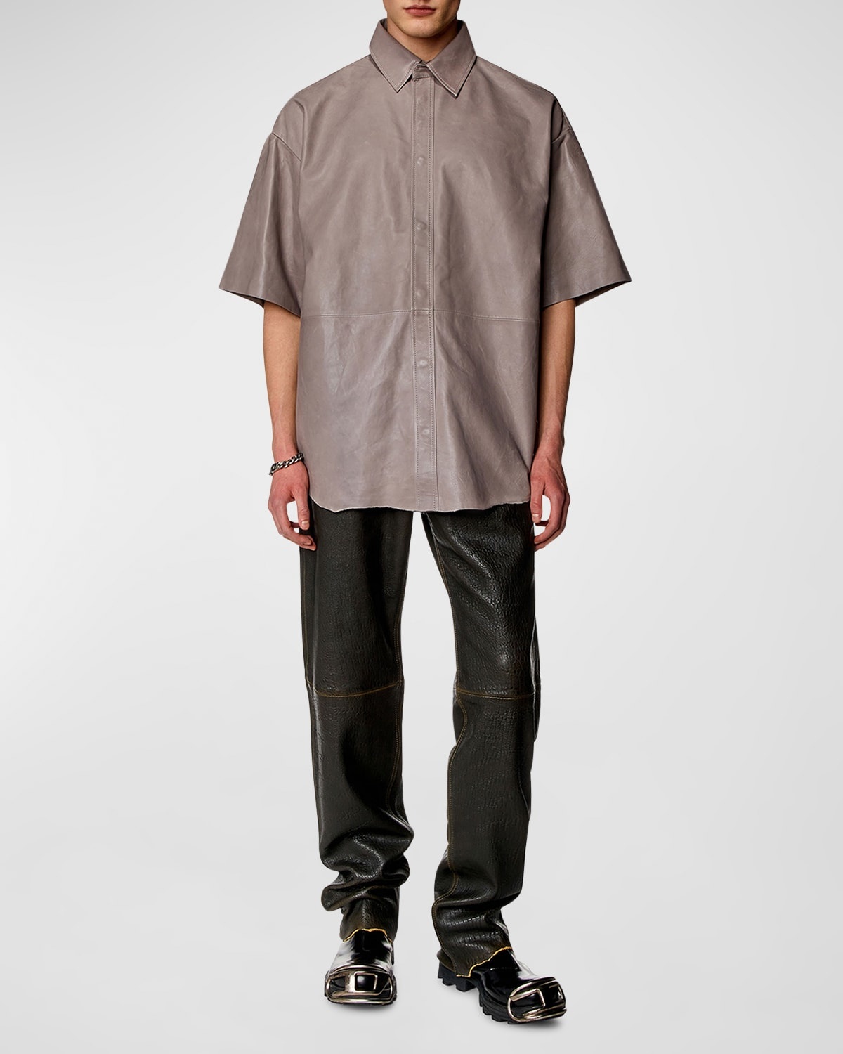 Men's Emin Leather Short-Sleeve Shirt - 3