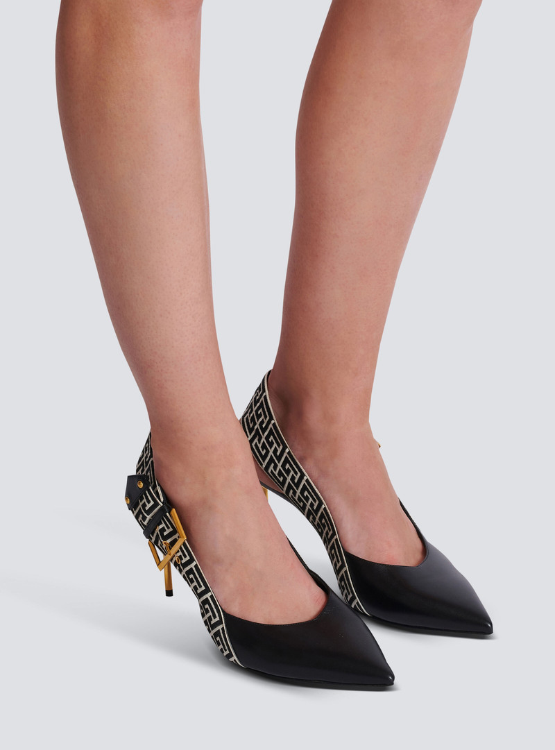 Balmain Ruby stiletto slingbacks in calfskin and PB Labyrinth canvas outlook