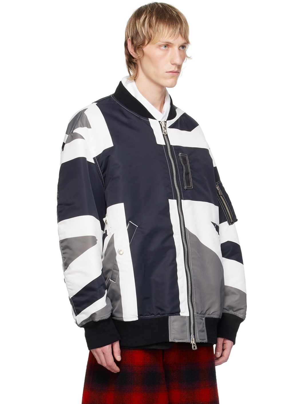White & Black Back Gusset Bomber Jacket - 2