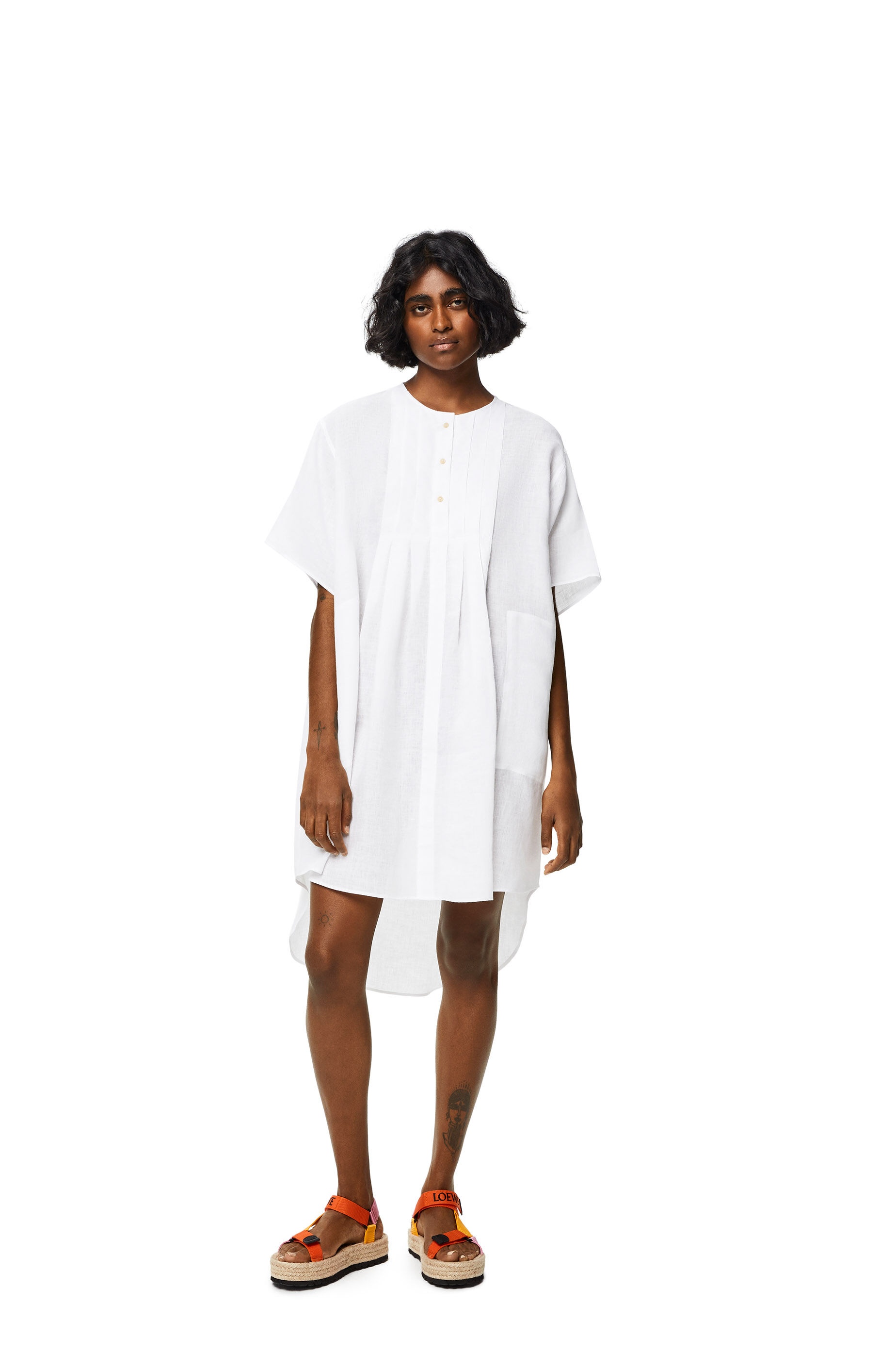 Pleated shirt dress in linen - 3