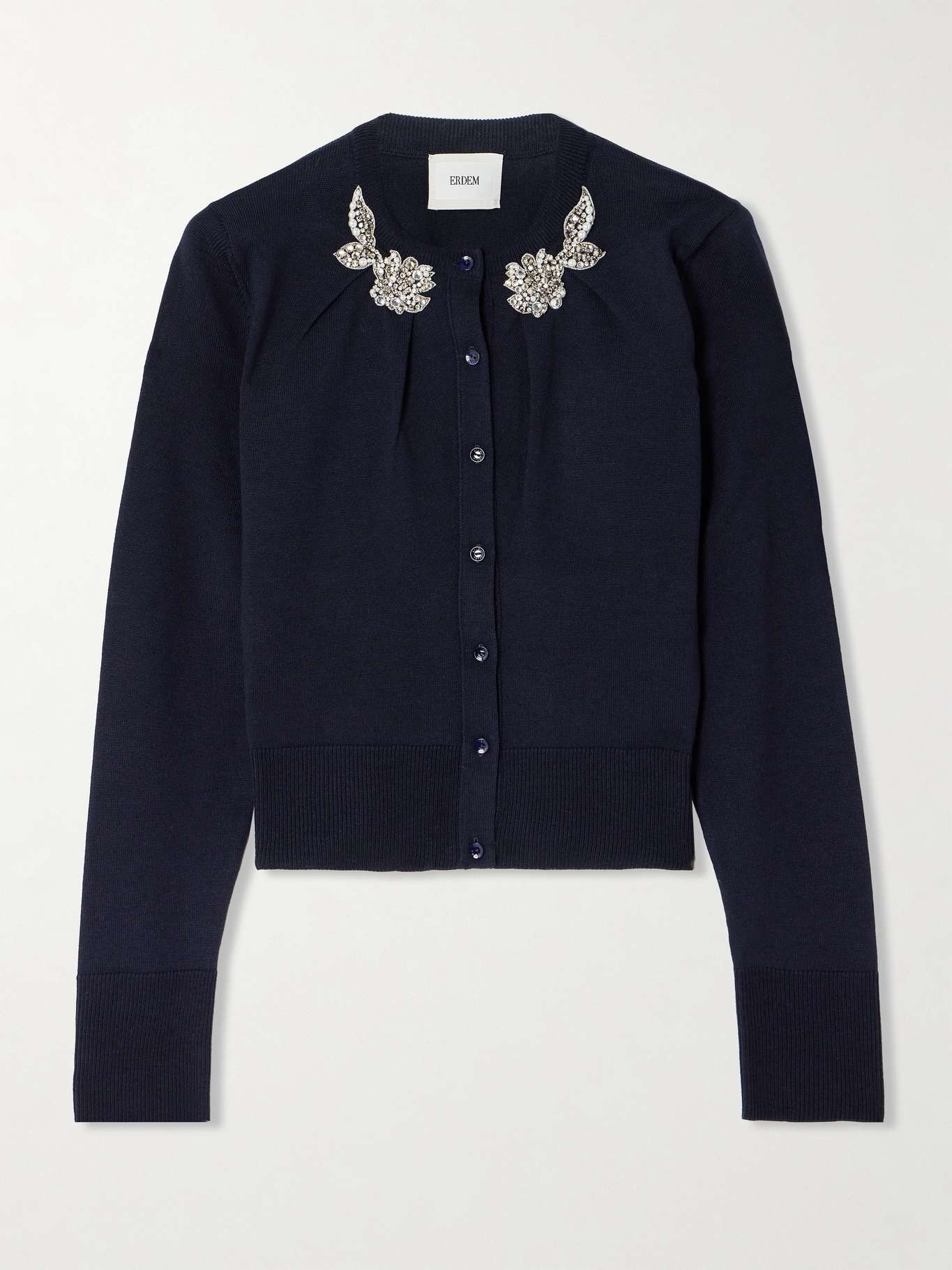 Cropped embellished gathered wool cardigan - 1