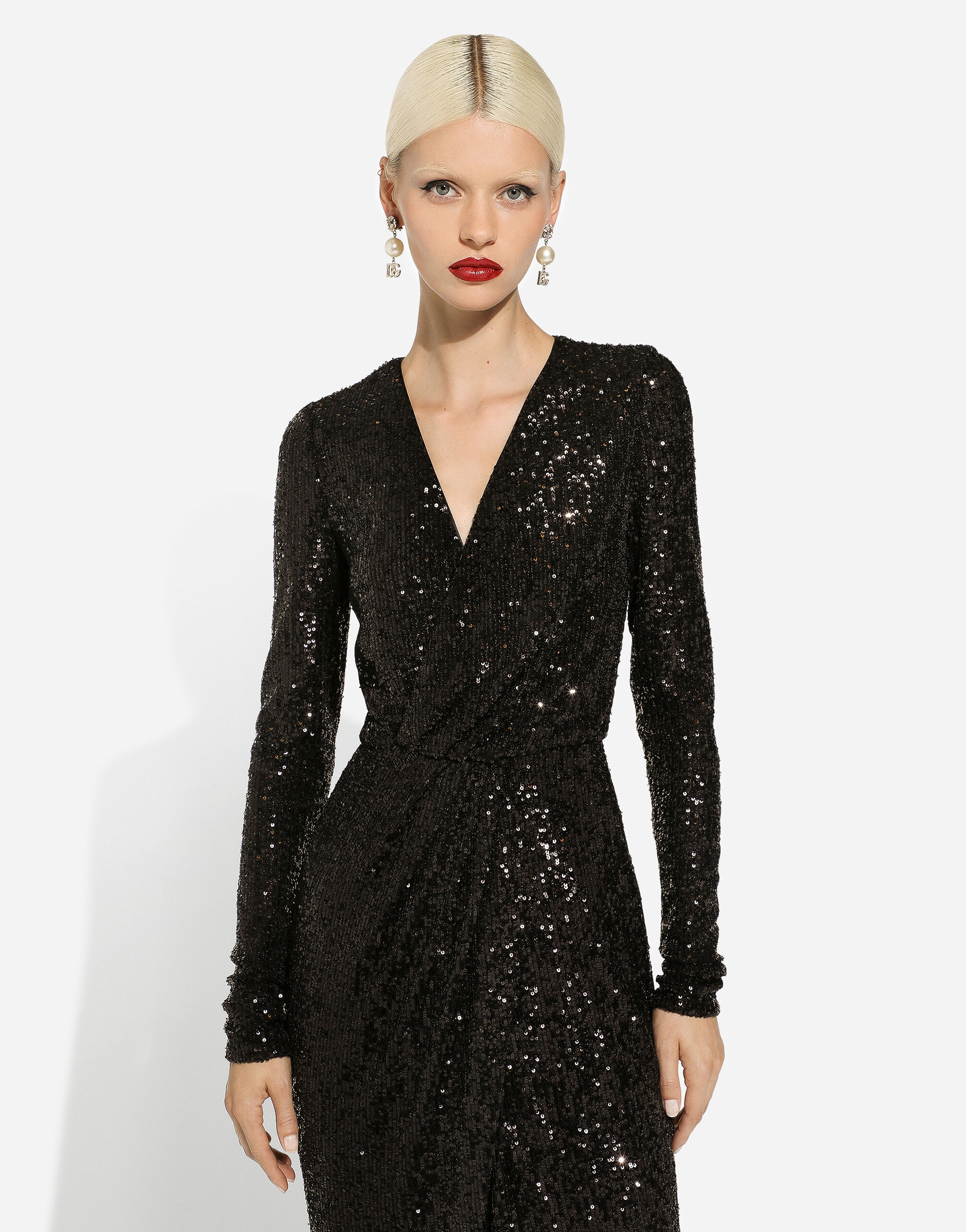 Micro-sequined calf-length dress - 4