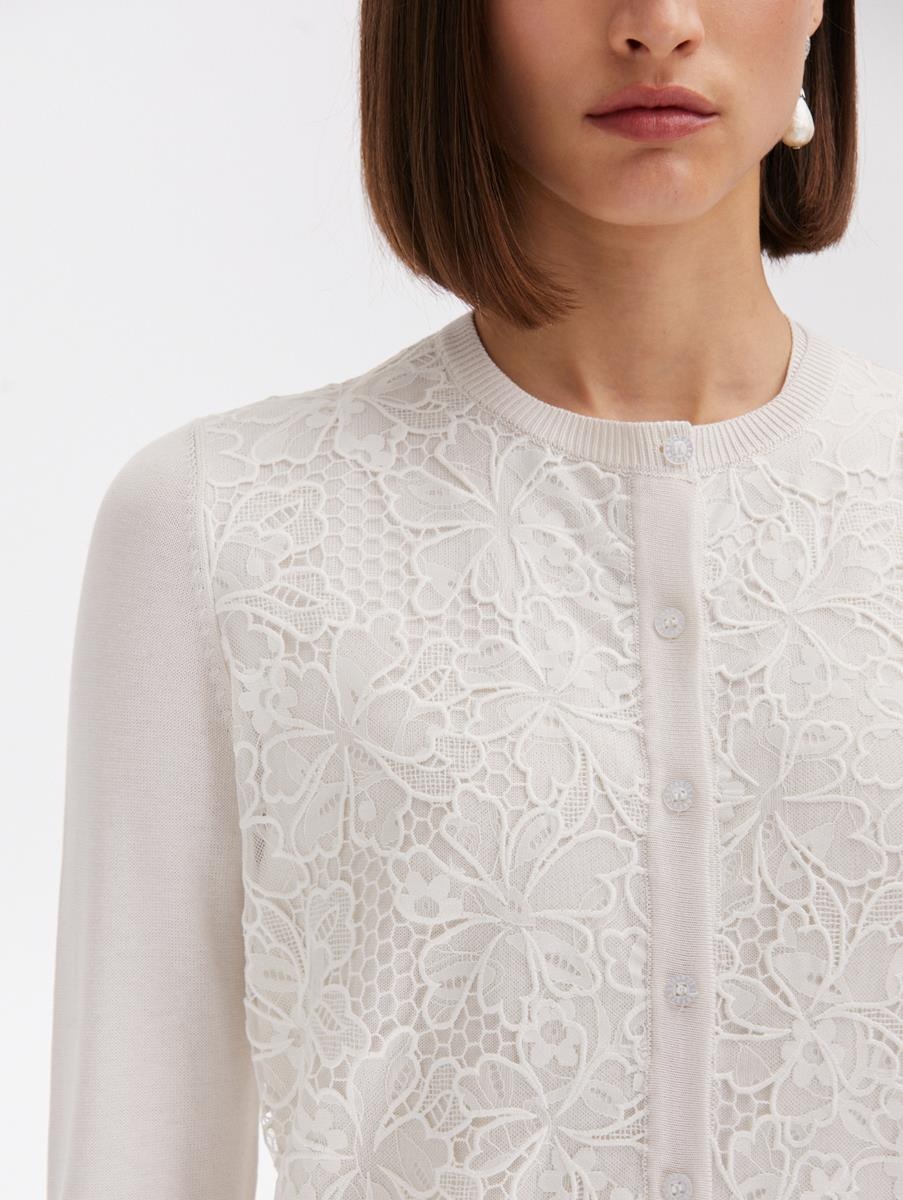 CHANTILLY LACE GUIPURE INSET CARDIGAN - 5