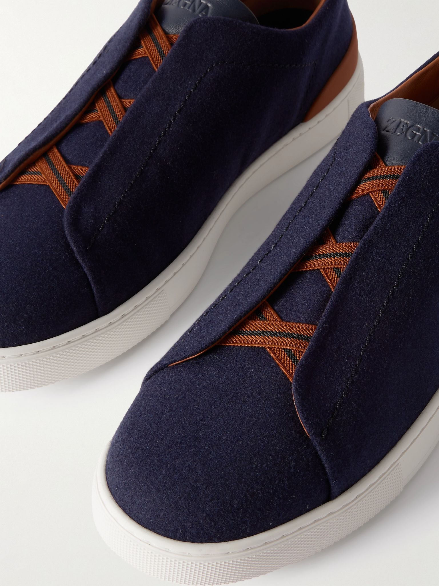 Triple Stitch™ Leather-Trimmed Wool Slip-On Sneakers Navy - 6