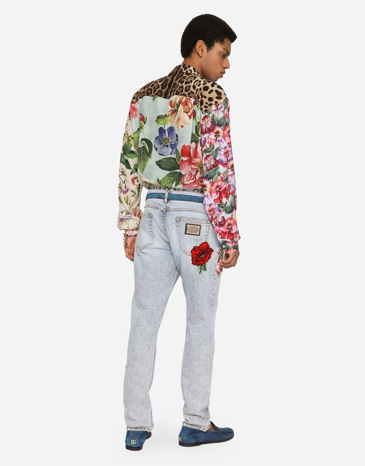Oversize silk shirt with floral print - 3