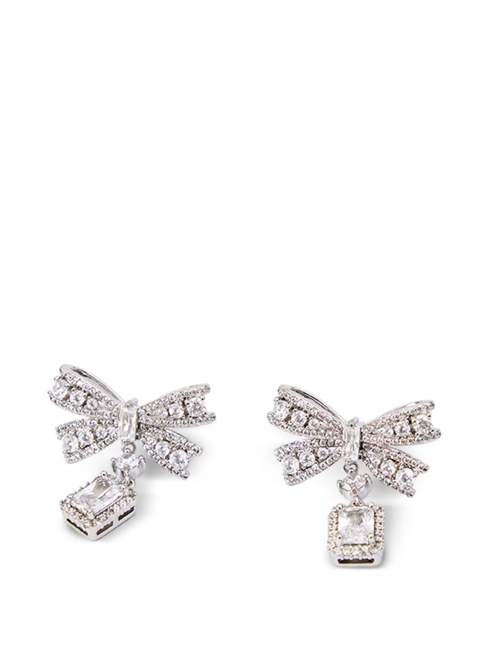 crystal bow drop earrings - 1