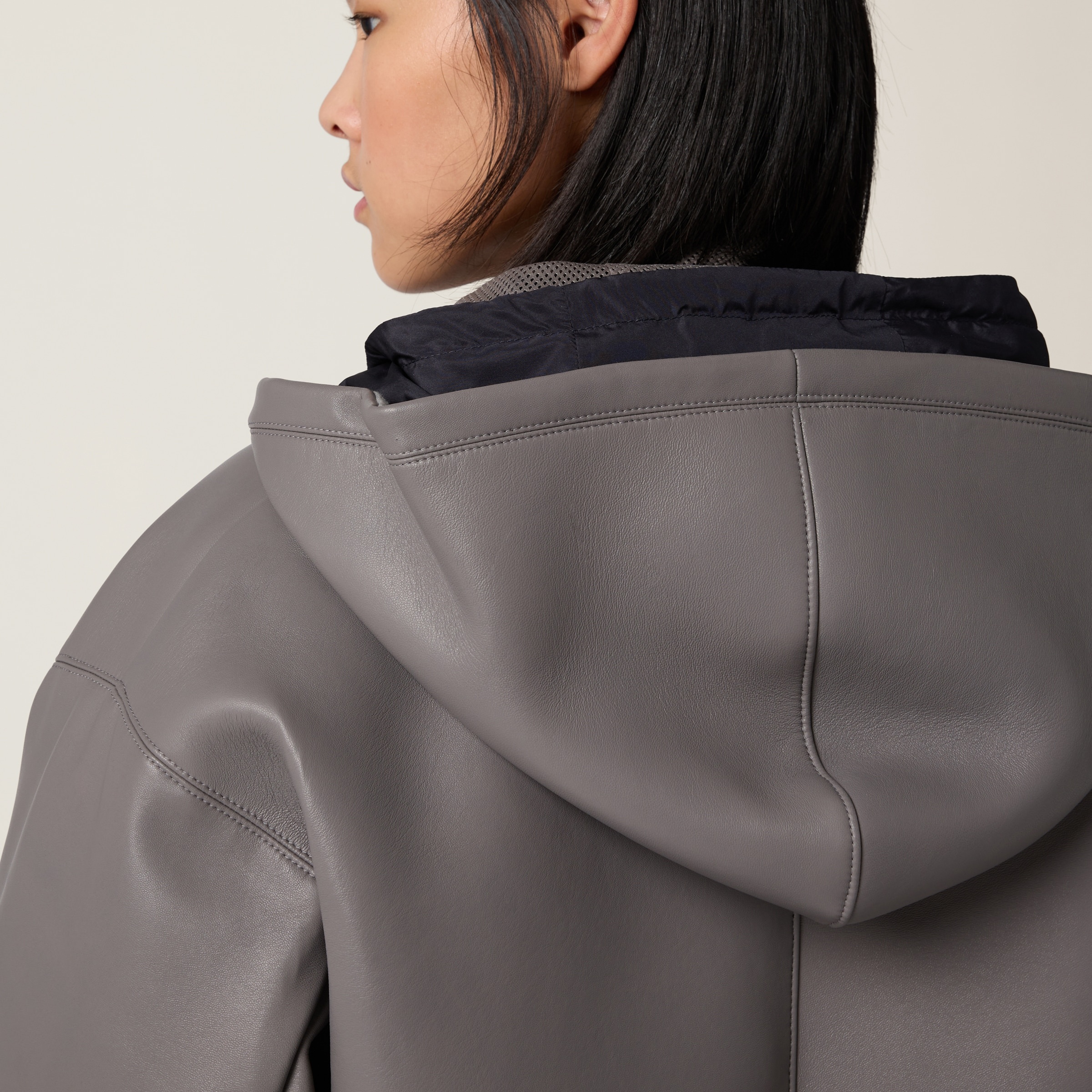 Nappa leather and bonded jersey hoodie jacket - 6