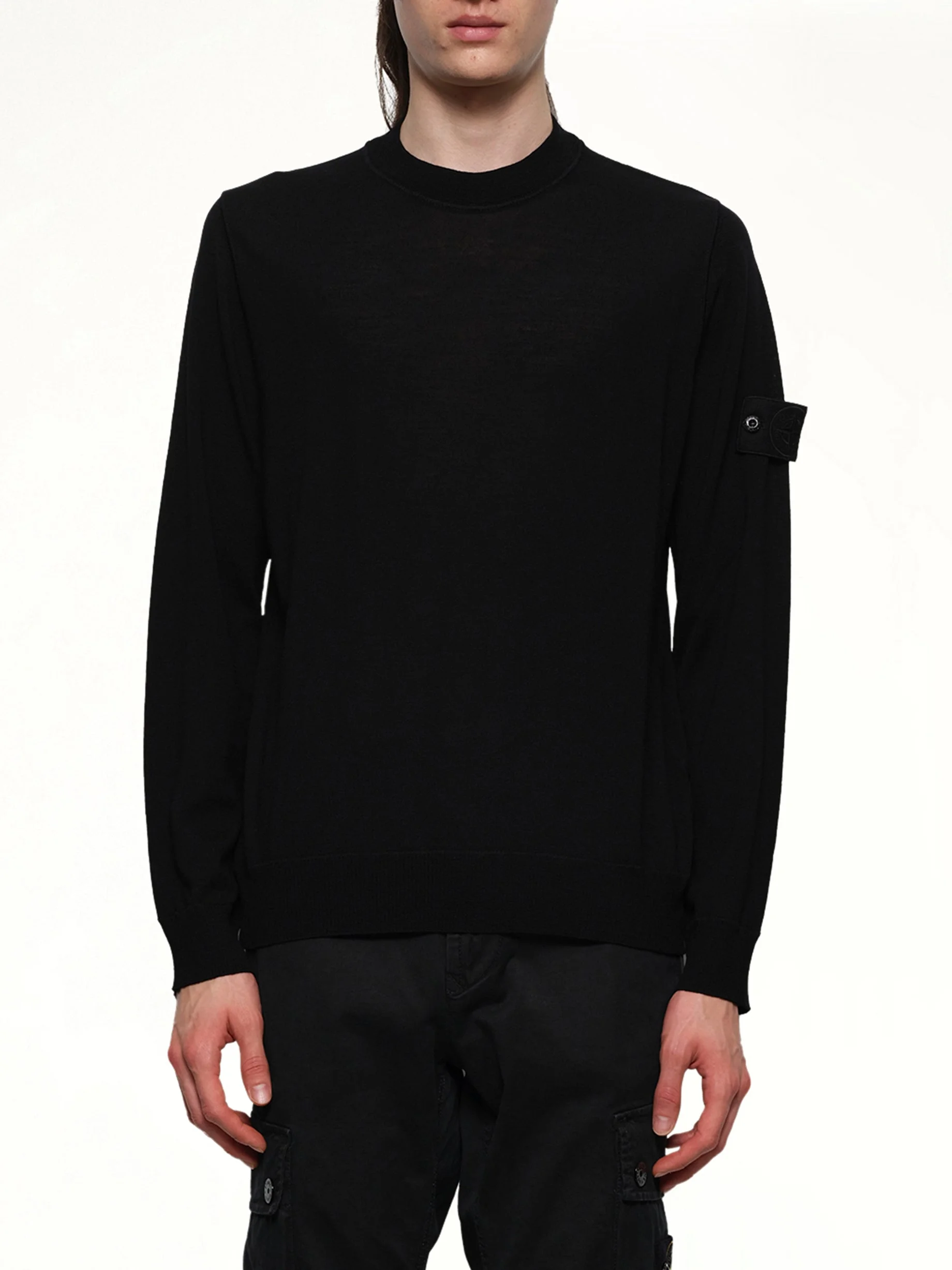 510007 Wool Crew Neck Sweater in Black - 1
