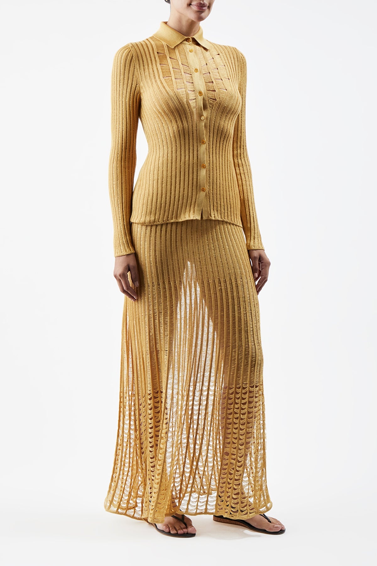 Althea Skirt in Gold Shappe Silk - 3