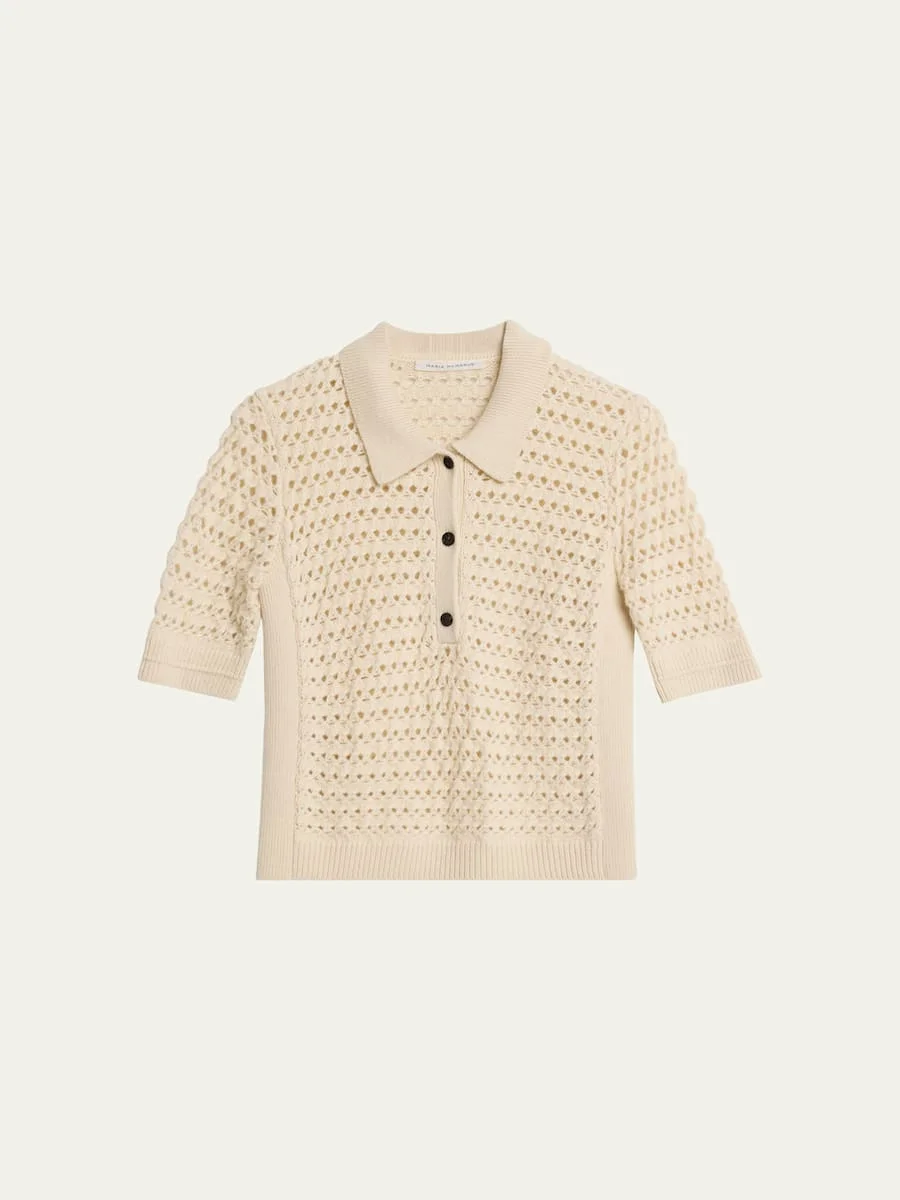 Cashmere and Cotton Lace Crochet Polo Shirt - 1