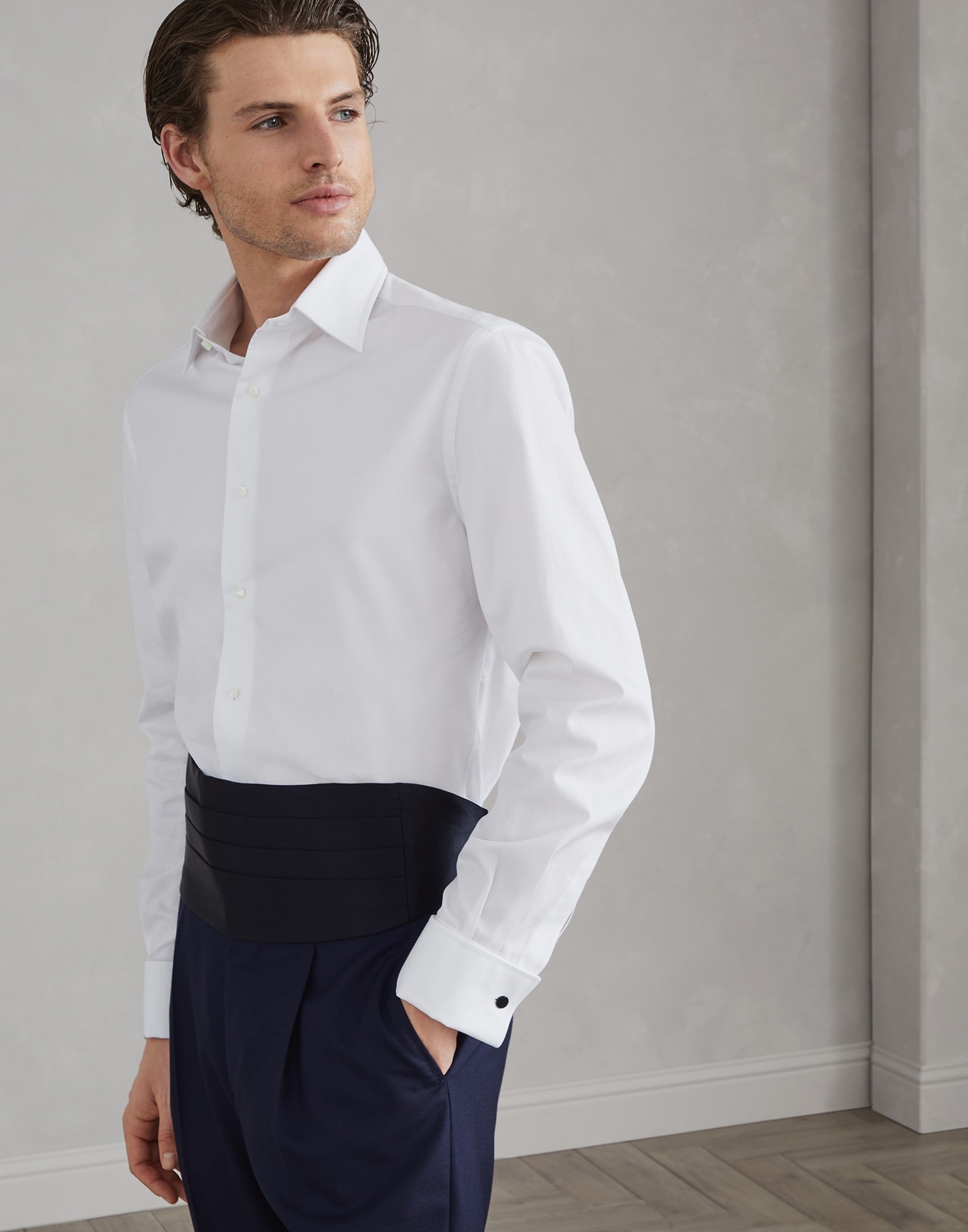 Sea Island cotton twill slim fit tuxedo shirt with spread collar - 4