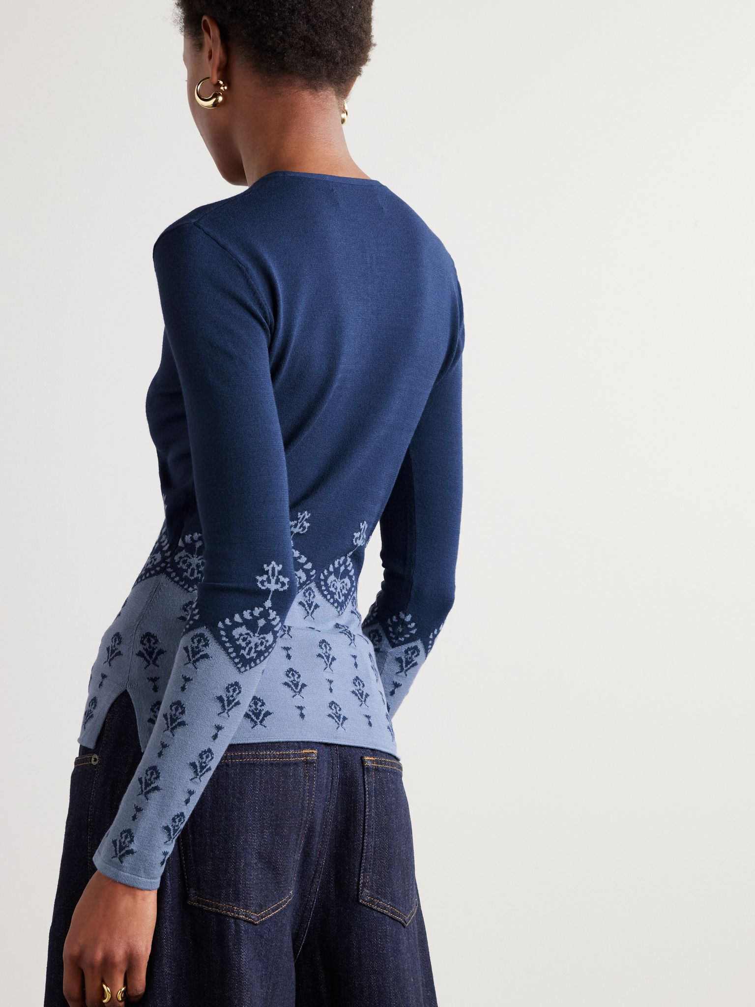 Ruffled jacquard-knit sweater Blue - 4