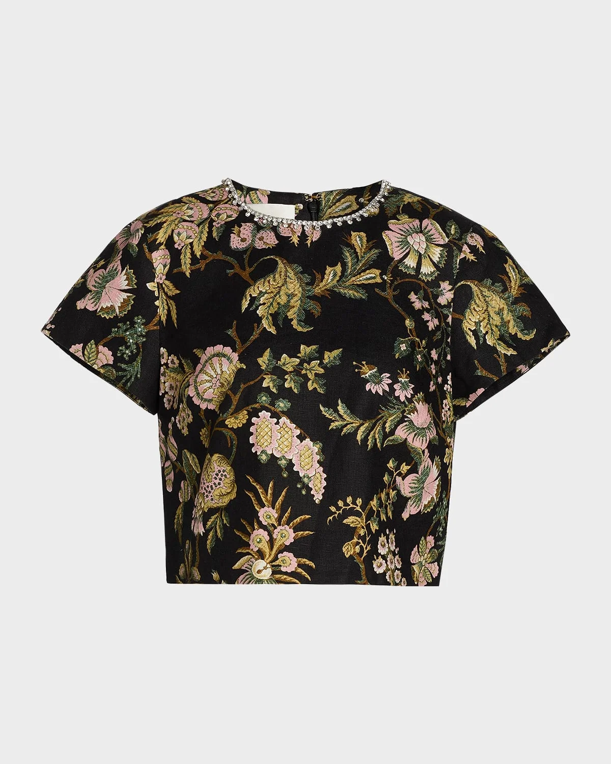 Hudson Short-Sleeve Jeweled Linen Top - 1