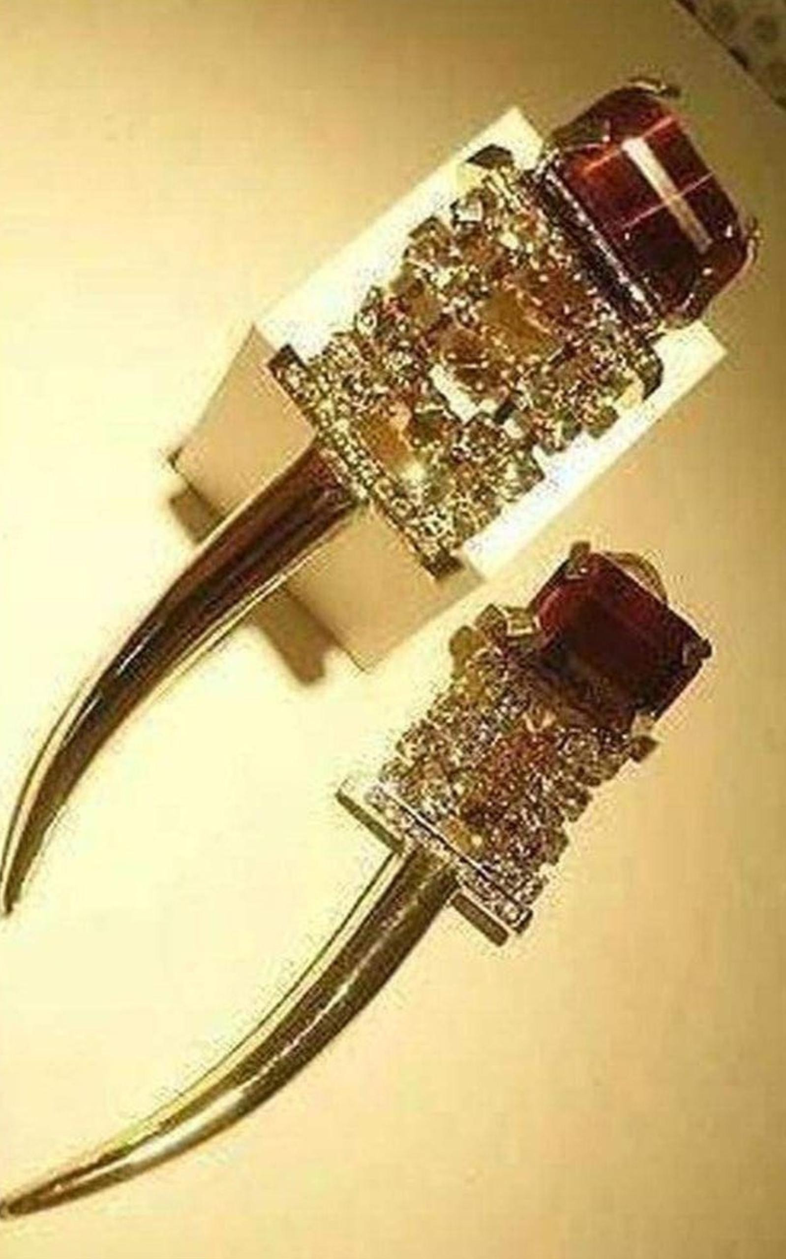 Iosselliani - Brass Rhinestone Tiger Eye Clip On Earrings - 4