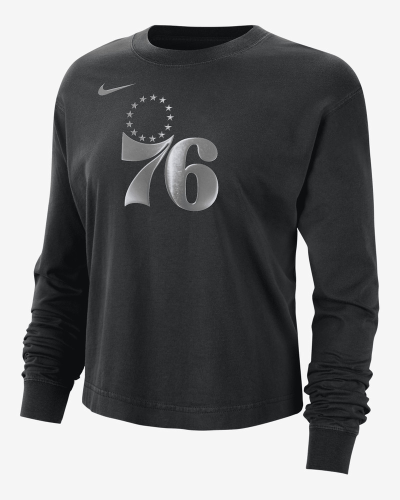 Philadelphia 76ers Courtside Women's Nike NBA Shine Boxy Long-Sleeve T-Shirt 1