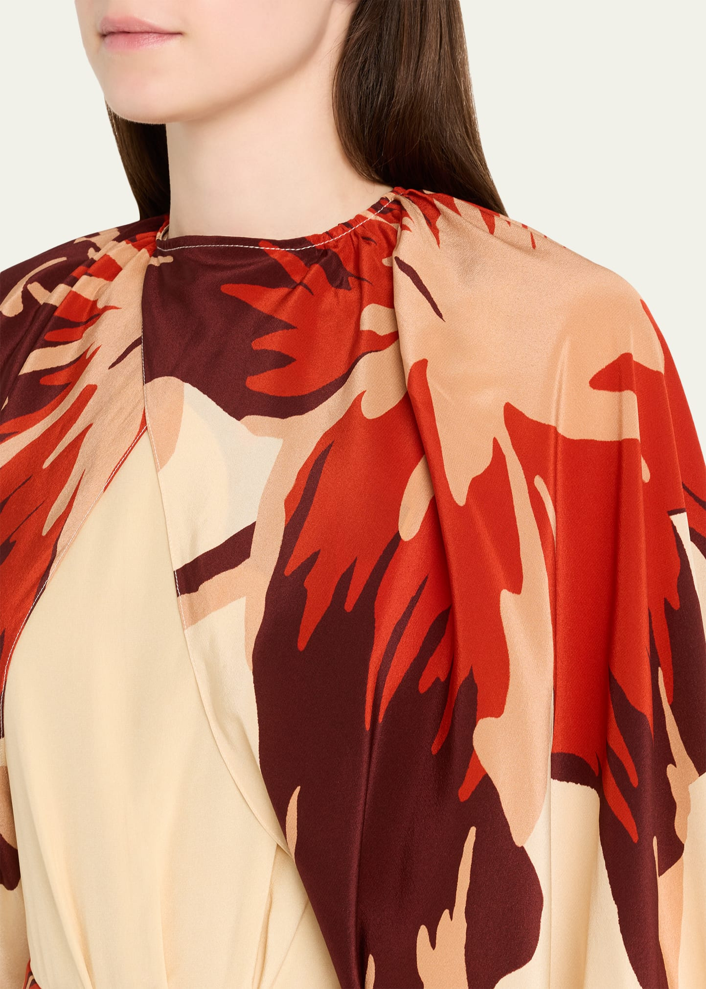 Odyssey Floral Silk Draped Long-Sleeve Ankle Dress - 5