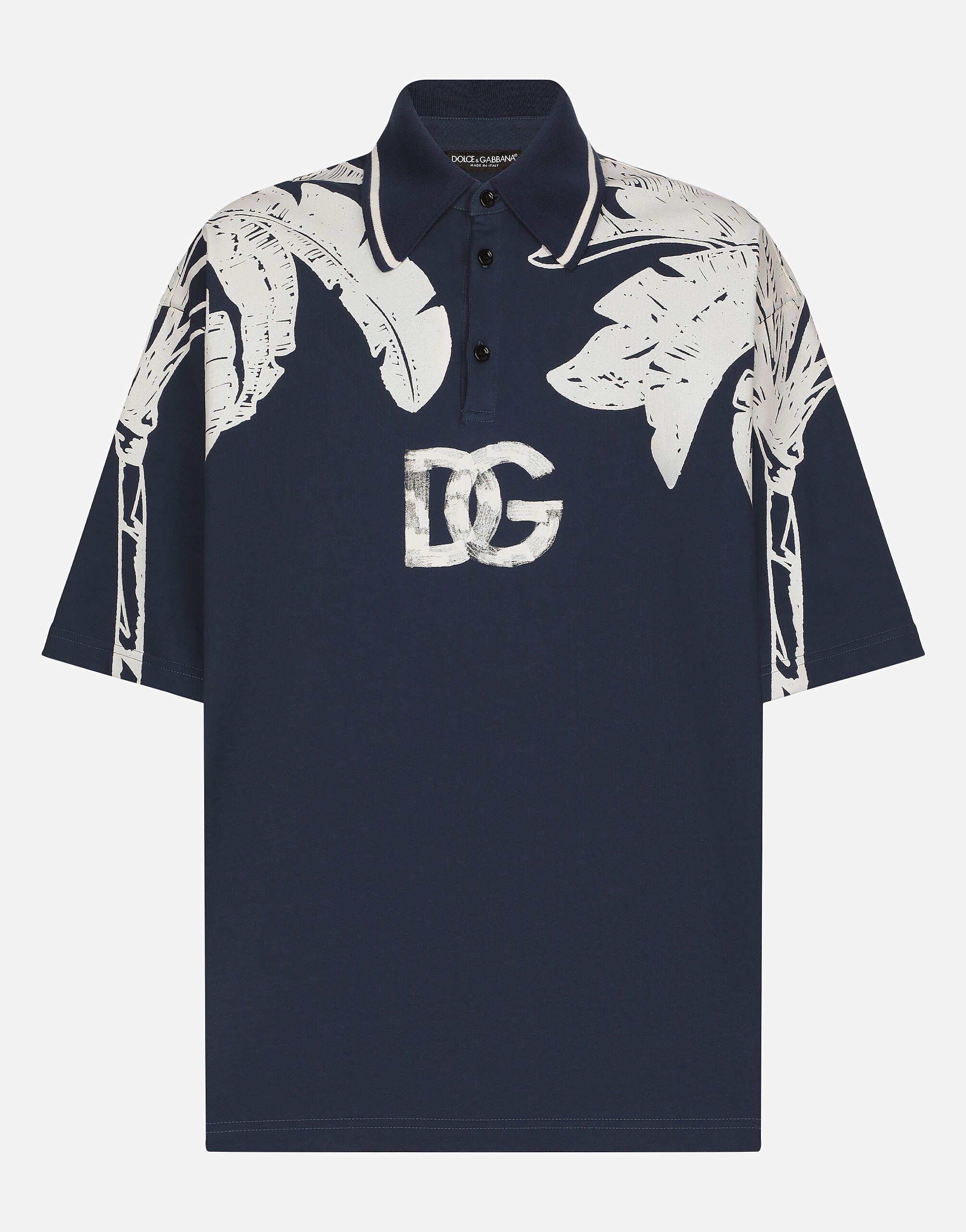 Oversize polo-shirt with banana tree print - 1