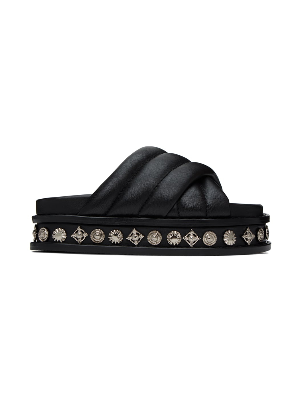 Black Embellished Leather Sandals - 1