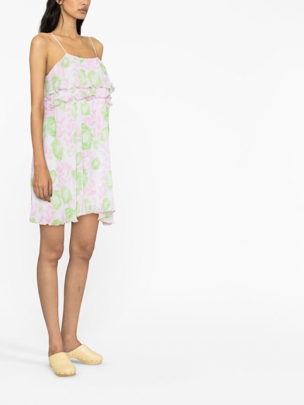 ruffled-trim graphic-print dress - 3