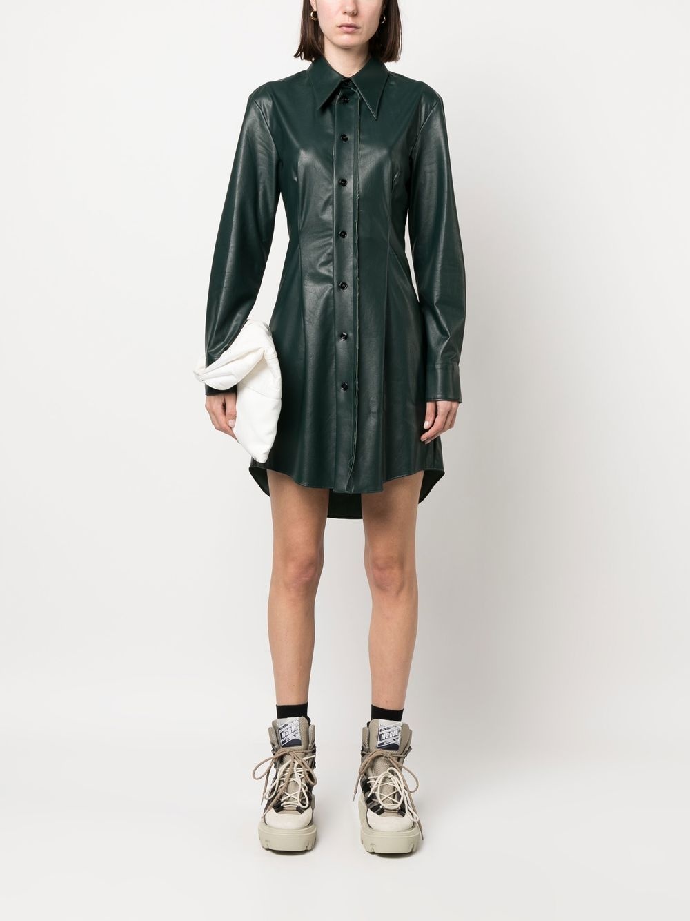 faux-leather shirt dress - 2
