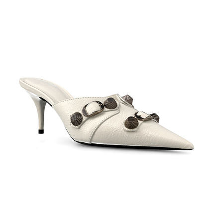 (WMNS) Balenciaga Cagole Heeled Mules 'White Lambskin' 714253WAD4E9081 - 3