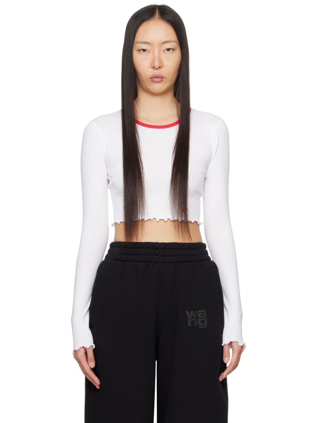 White Cropped Long Sleeve T-Shirt - 1