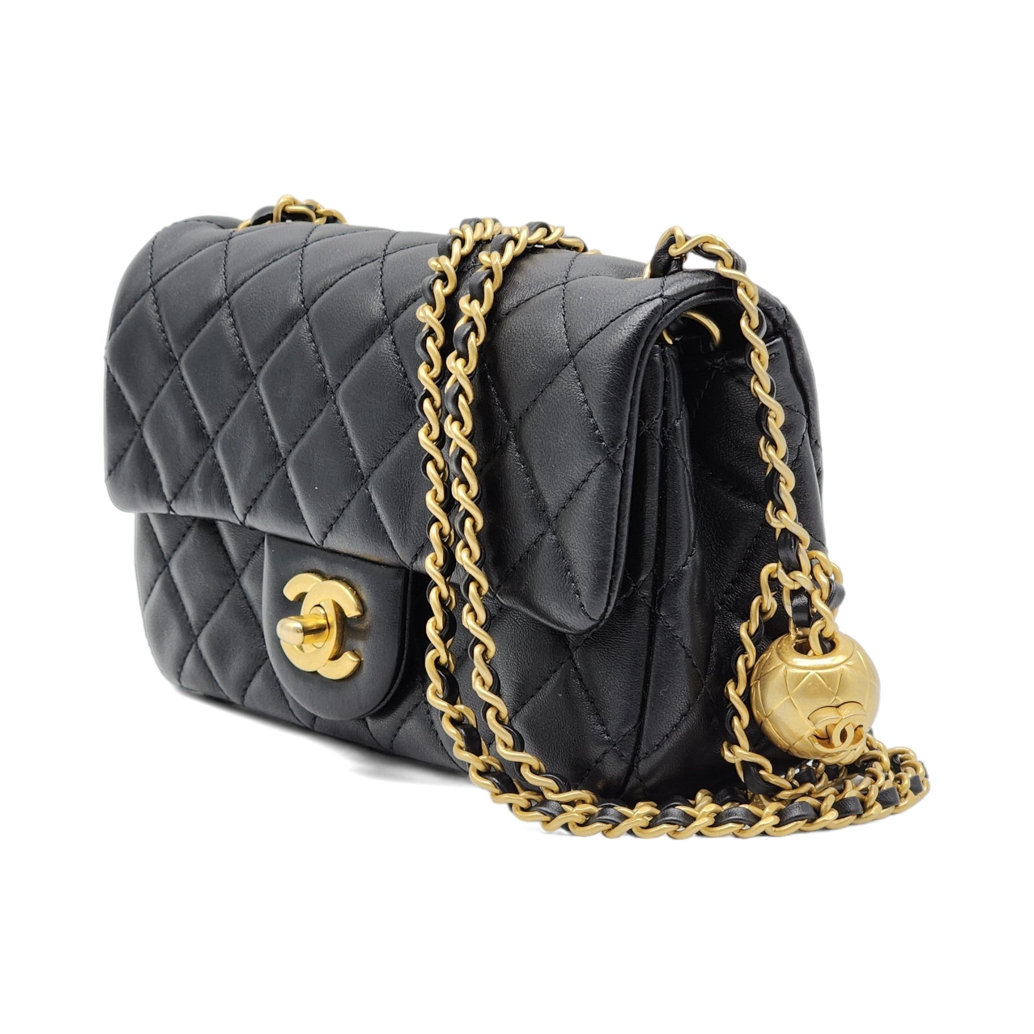Chanel Quilted Lambskin Leather Pearl Crush Mini Flap Bag in Black - 3