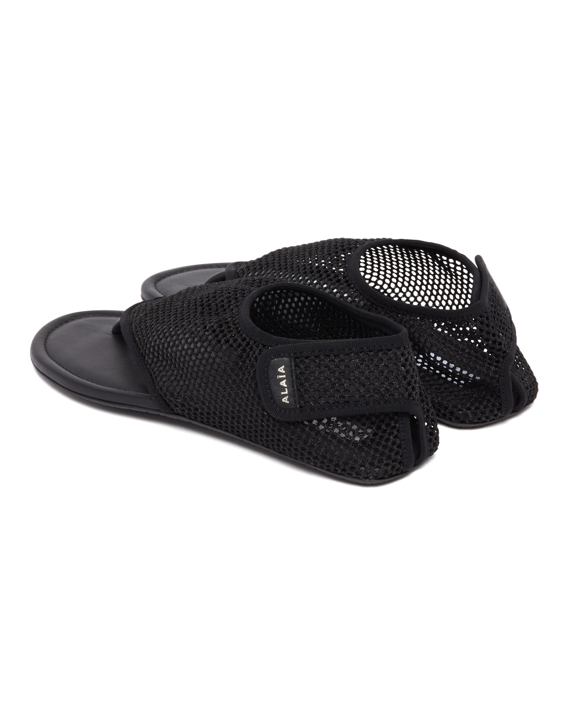 Black Mesh Thong Sandals - 5