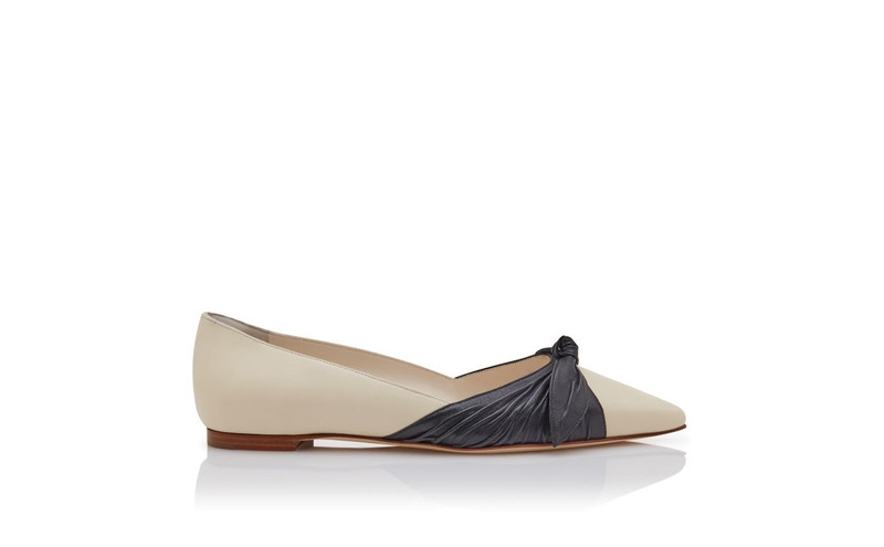 Cream and Black Nappa Leather Flat Pumps 1