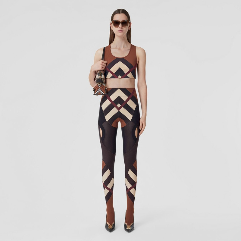 Chevron Check Print Stretch Nylon Cropped Top 6