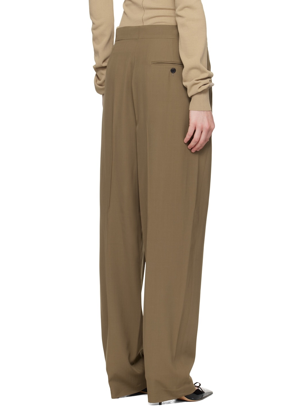 Taupe Inverted Pleats Trousers - 3