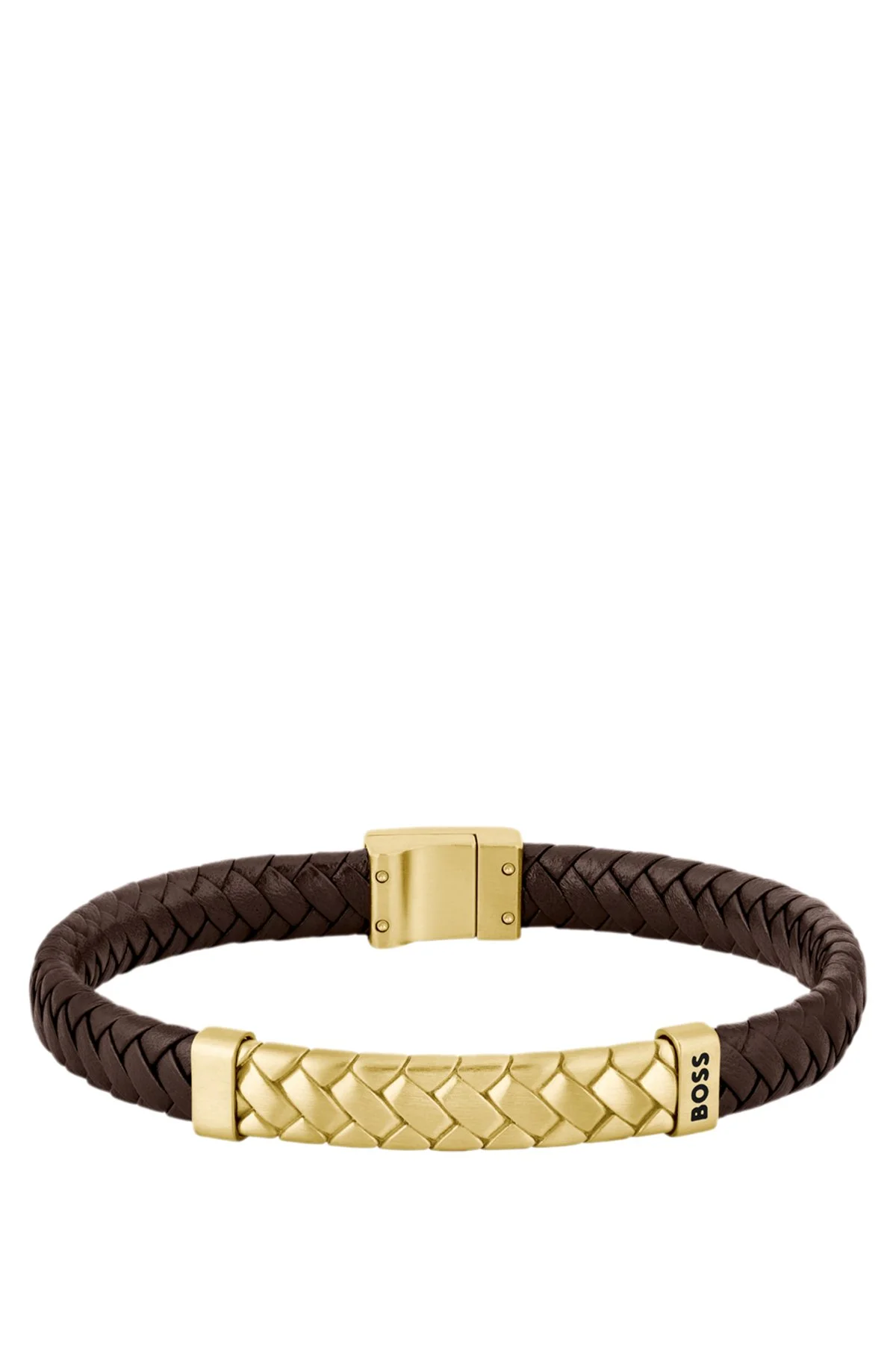 BROWN-LEATHER CUFF WITH HERRINGBONE DESIGN - 1