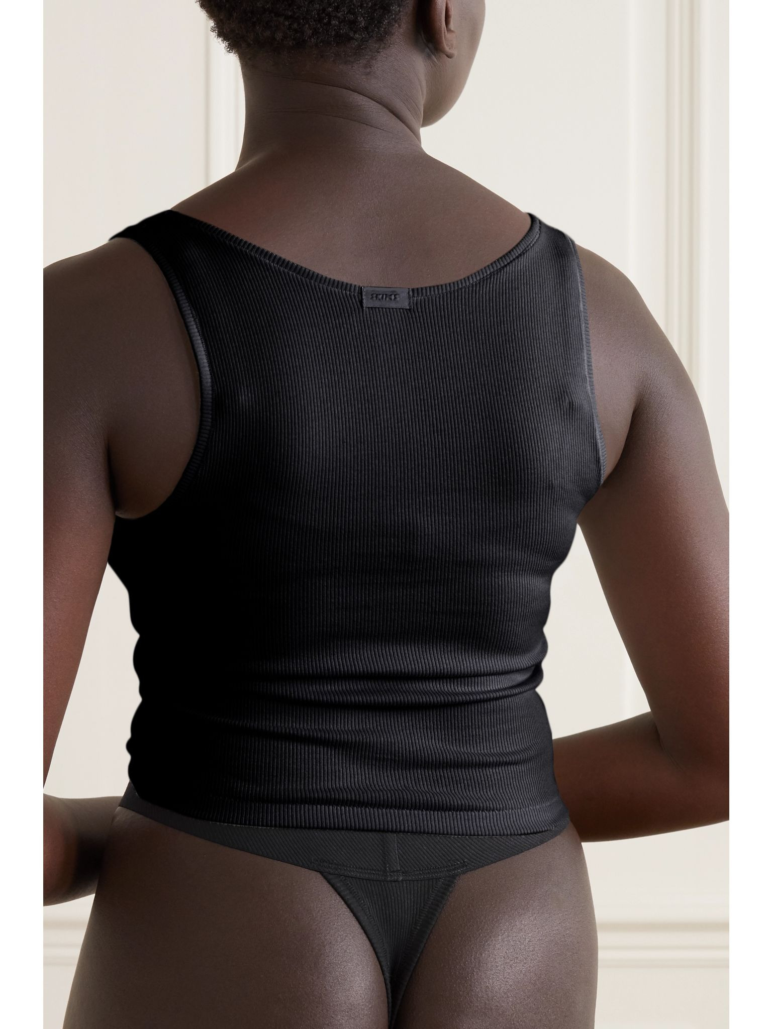 Ribbed cotton-blend jersey tank - Soot Black - 3