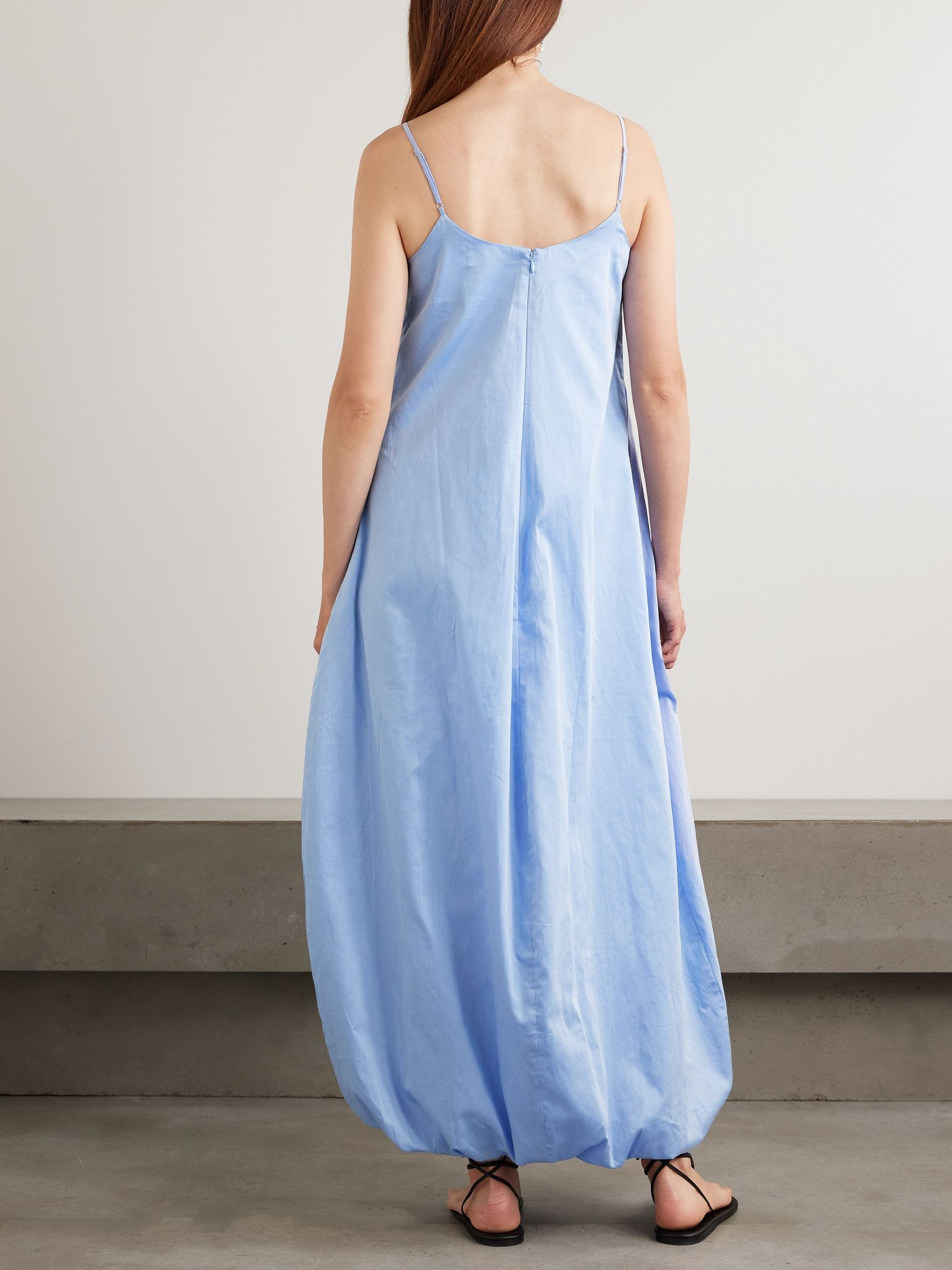 Aniela gathered cotton-poplin maxi dress Blue - 3