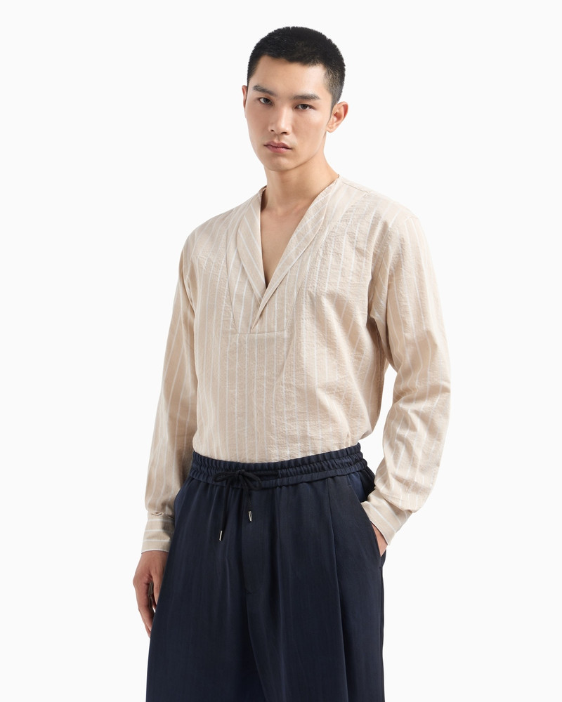 GIORGIO ARMANI PINSTRIPED COTTON, SILK AND VISCOSE POLO SHIRT outlook