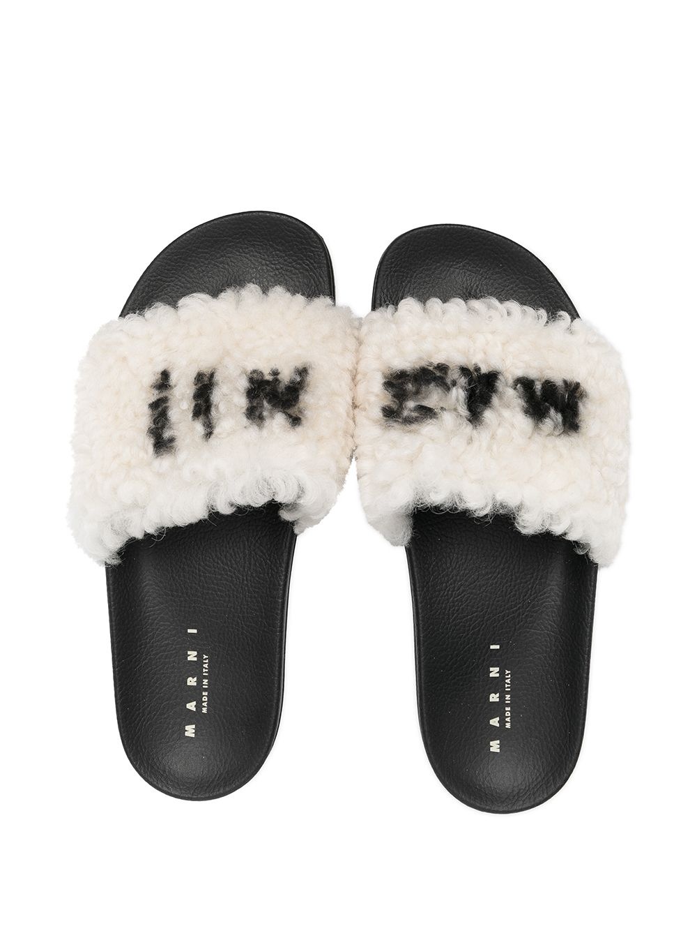 logo-print shearling slides - 4