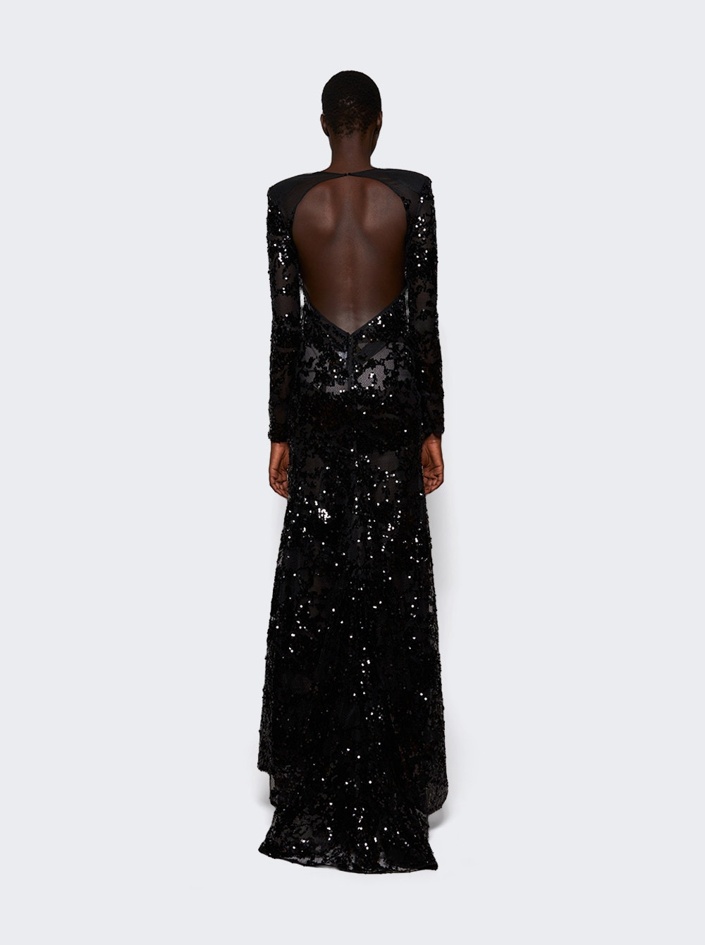Backless Sequin Gown Black - 4